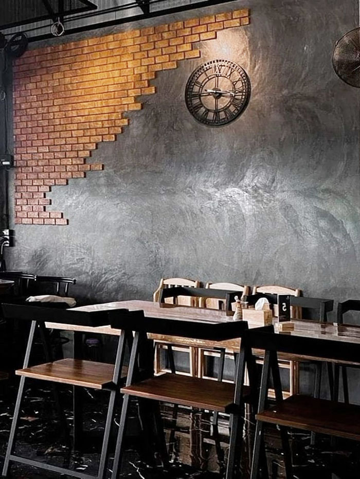 trang trí tường quán cà phe bằng tấm ốp giả gạch